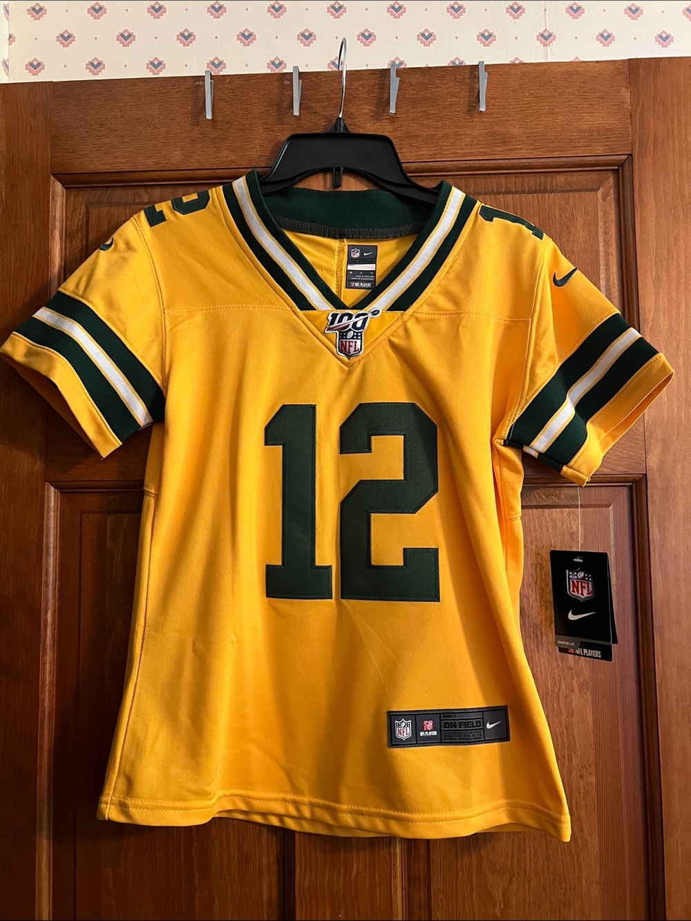 Nike Gold and Green #12 Aaron Rodgers Football Jersey